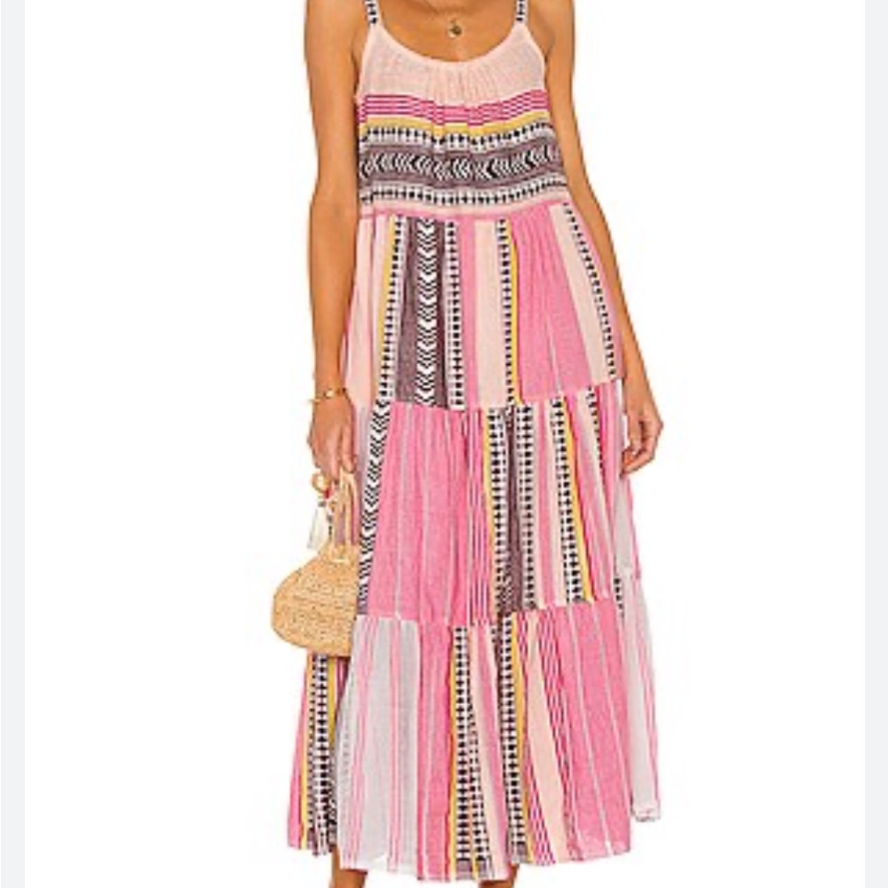 Lemlem CirqTiered Stripe Cotton Blend Dress Sustainable Beachy Lagenlook Barbie